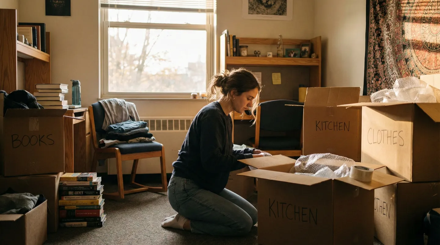 Ambalarea lucrurilor pentru drumul de întoarcere la finalul bursei Erasmus