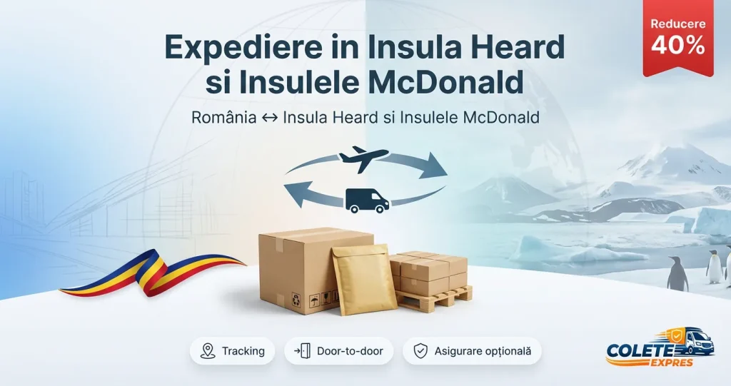 Banner Colete Expres pentru ruta Insula Heard si Insulele McDonald <-> Romania