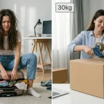 Comparație vizuală între un troller mic de avion și o cutie de curierat