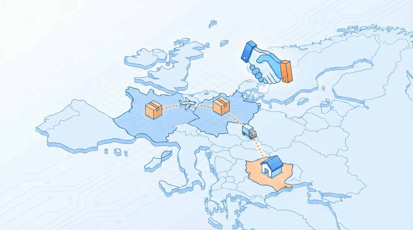 Concept logistic pentru cumpărături transfrontaliere din Europa către România fără livrare directă de la vânzător