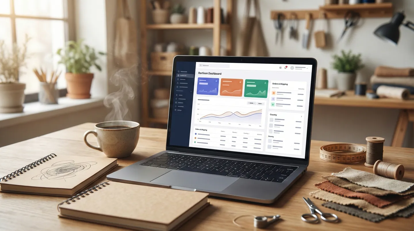 Dashboard-ul vânzătorului Etsy gestionând comenzile internaționale și generând etichete de expediere