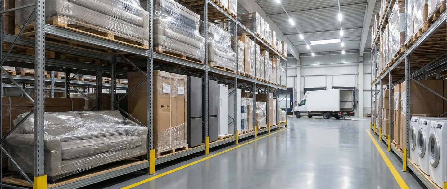 Depozit modern pentru obiecte voluminoase si mobila, pregatit pentru distributie nationala