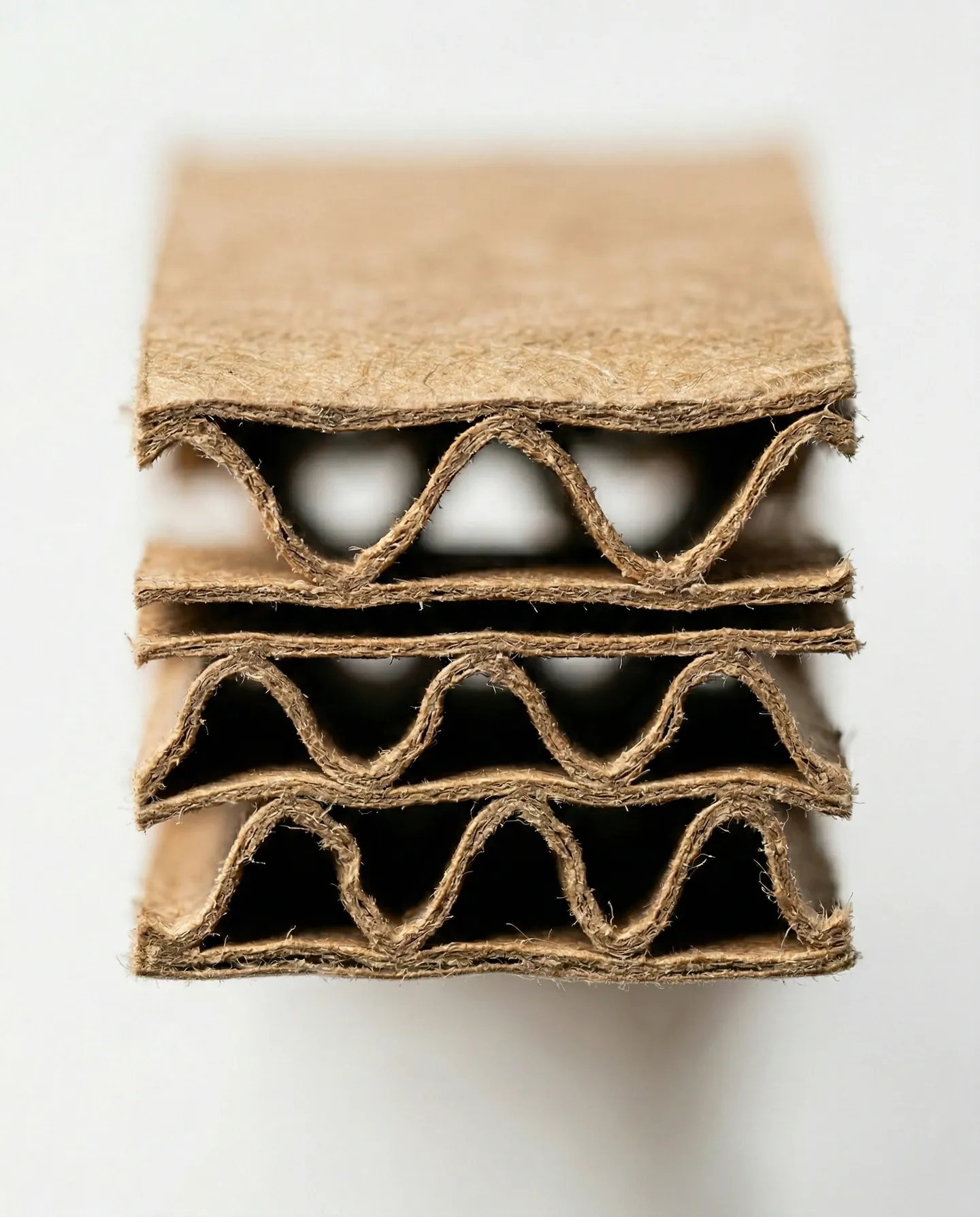 Detaliu cu secțiunea unui carton ondulat în 5 straturi (CO5) ideal pentru colete grele.