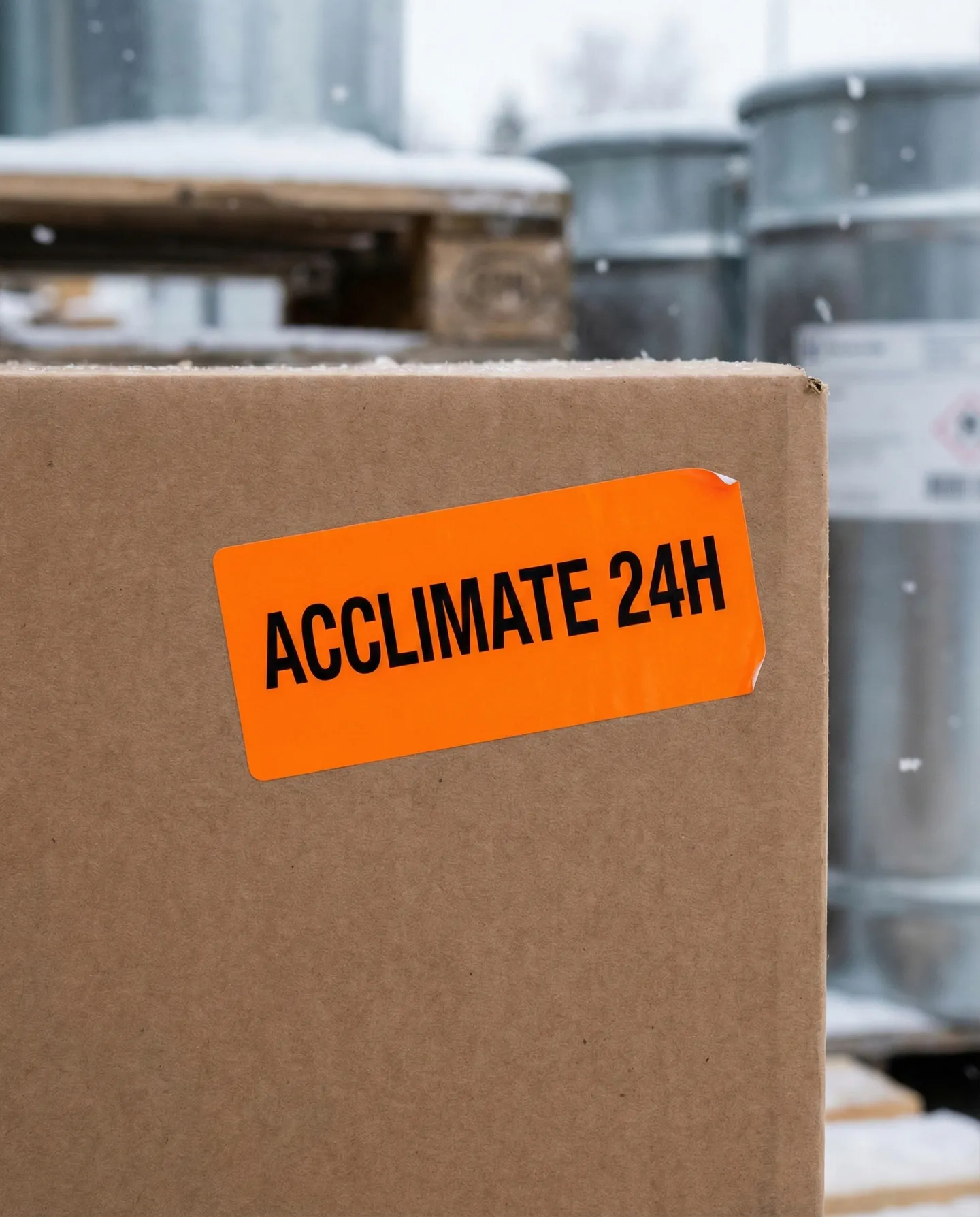 Etichetă de avertizare pentru aclimatizarea instrumentului înainte de deschidere, prevenind șocul termic