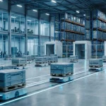 Hub logistic modern pentru electronice cu roboți AGV și mediu controlat