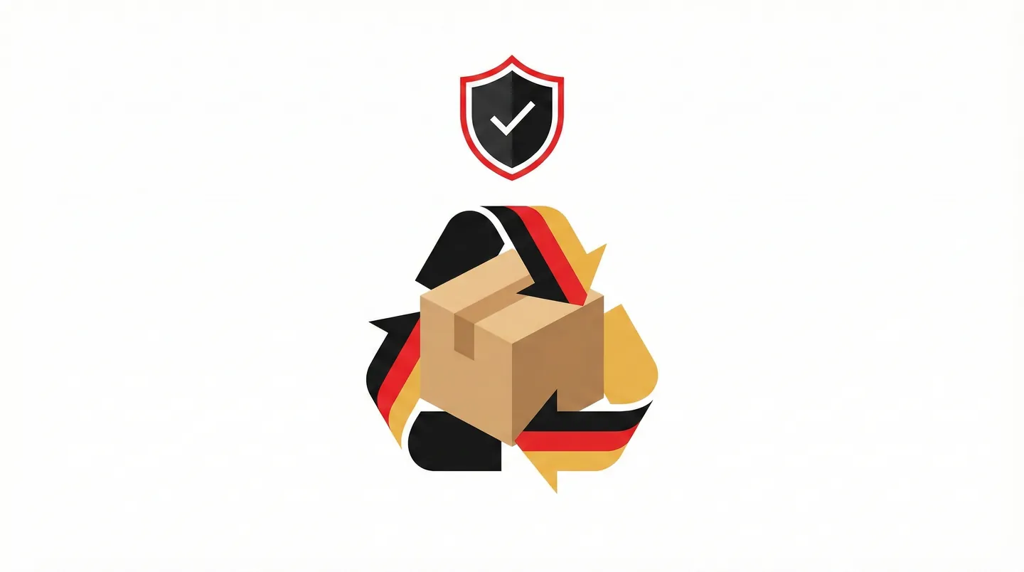 Ilustrație simbolizând conformitatea cu registrul LUCID pentru ambalaje în Germania
