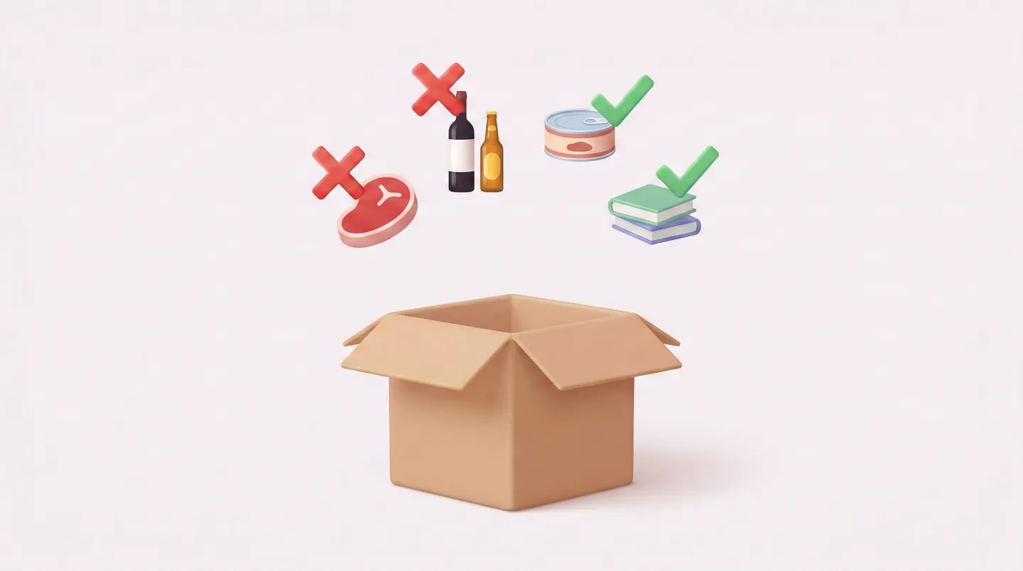 Infografic cu produse permise și interzise la transportul internațional prin curierat, evidențiind restricțiile vamale.