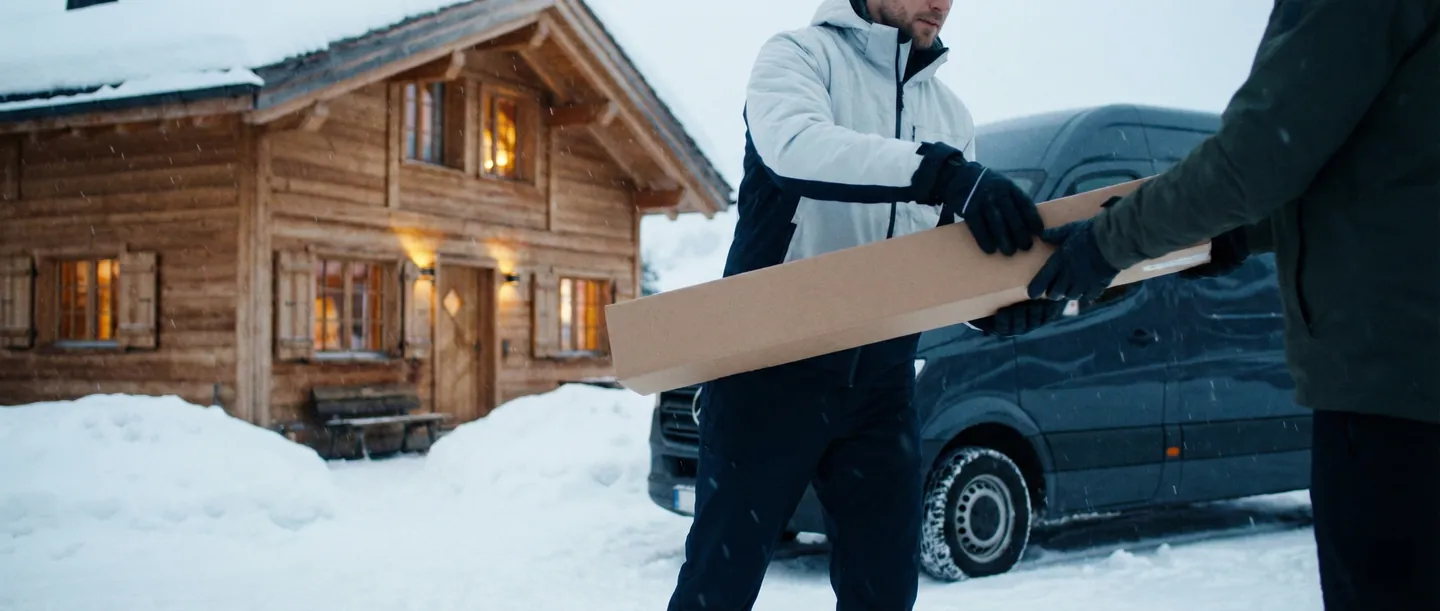 Livrarea echipamentului de schi direct la cabană, eliminând necesitatea transportului pe acoperișul mașinii