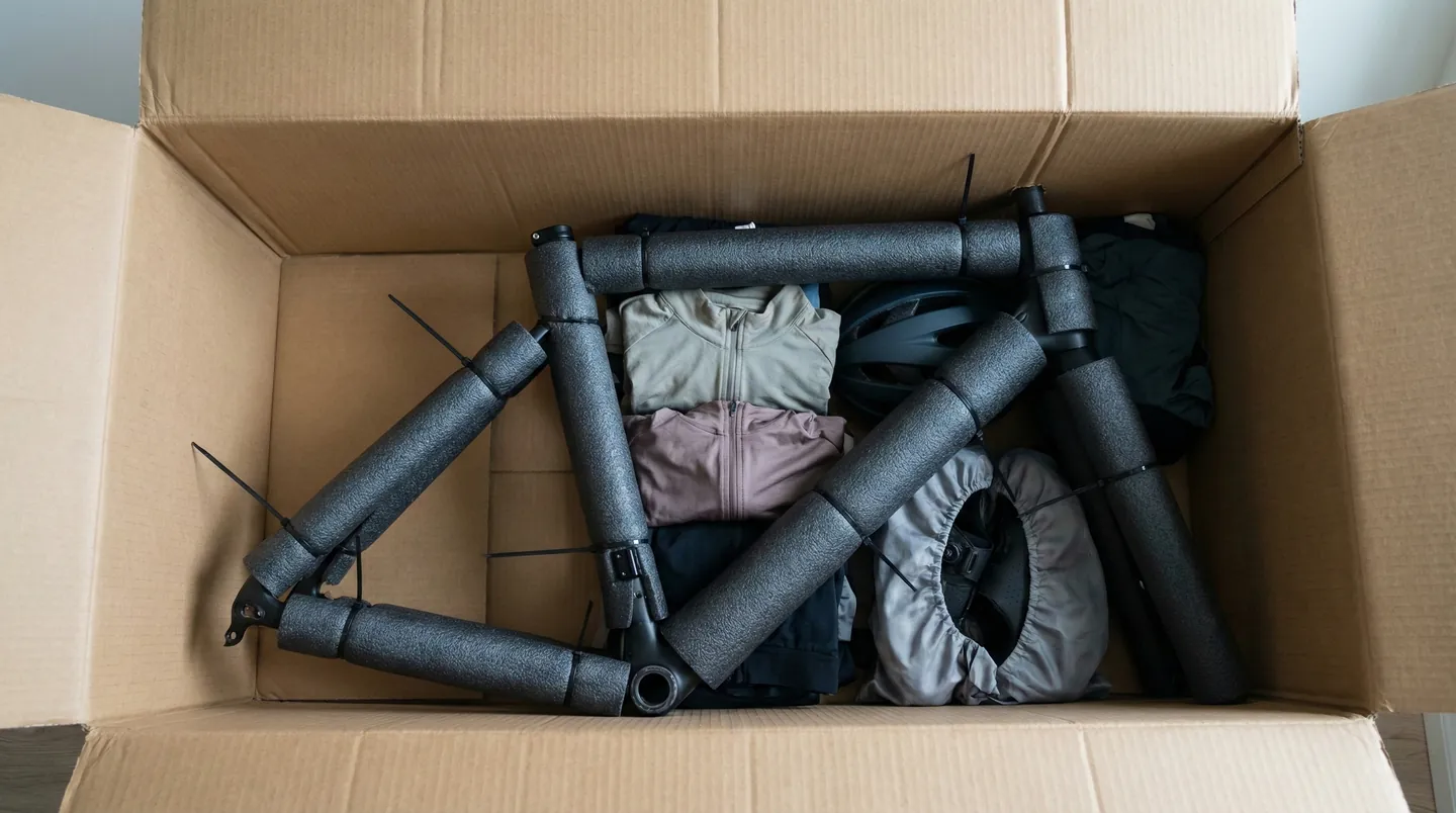 Optimizarea spațiului în cutia de bicicletă prin adăugarea echipamentului soft (haine, cască) ca protecție suplimentară