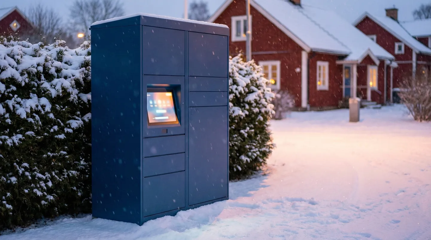 Pachetomat PostNord în Suedia pe timp de iarnă