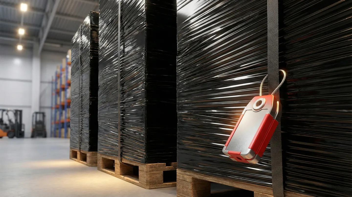 Paleti cu electronice valoroase securizați și sigilați în așteptarea vămuirii