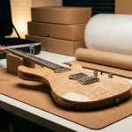 Pregătirea unei chitare de lux pentru expediere internațională cu materiale de protecție profesionale