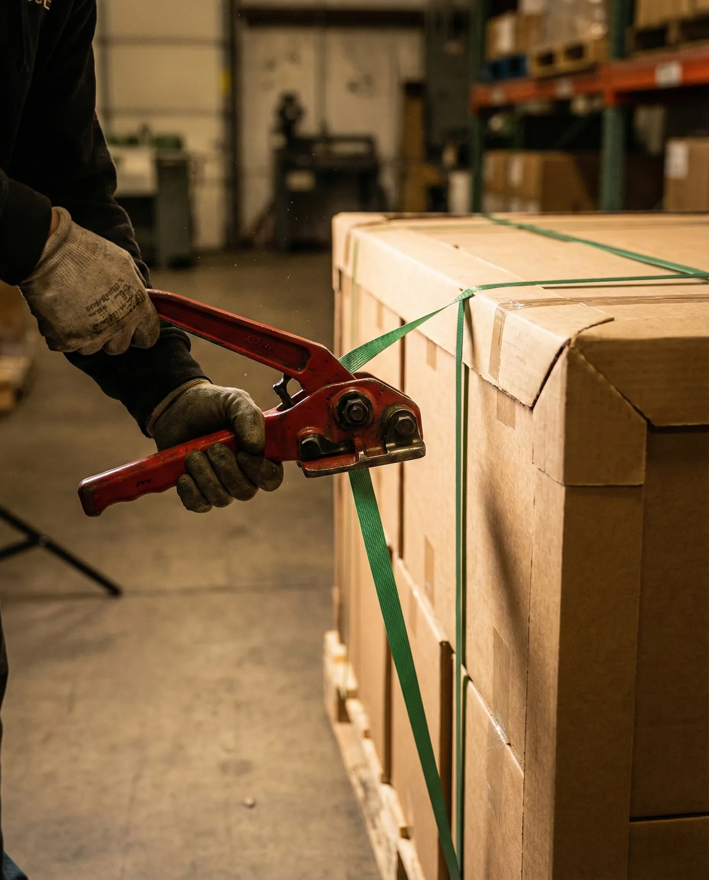 Securizarea mărfii grele pe palet folosind chingi din plastic PET