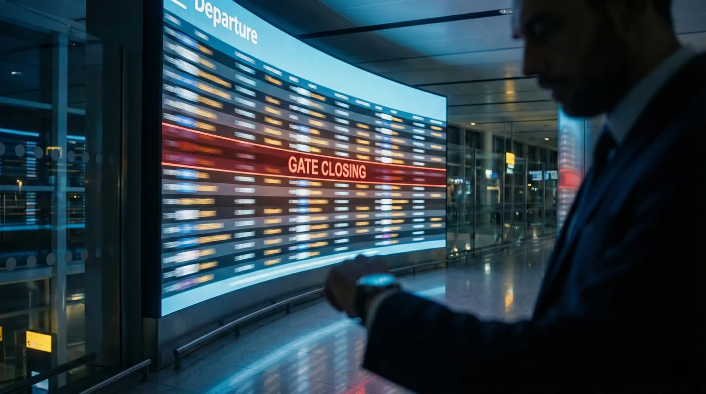 Tabela de plecări dintr-un aeroport modern indicând urgența, simbolizând presiunea timpului în logistica critică