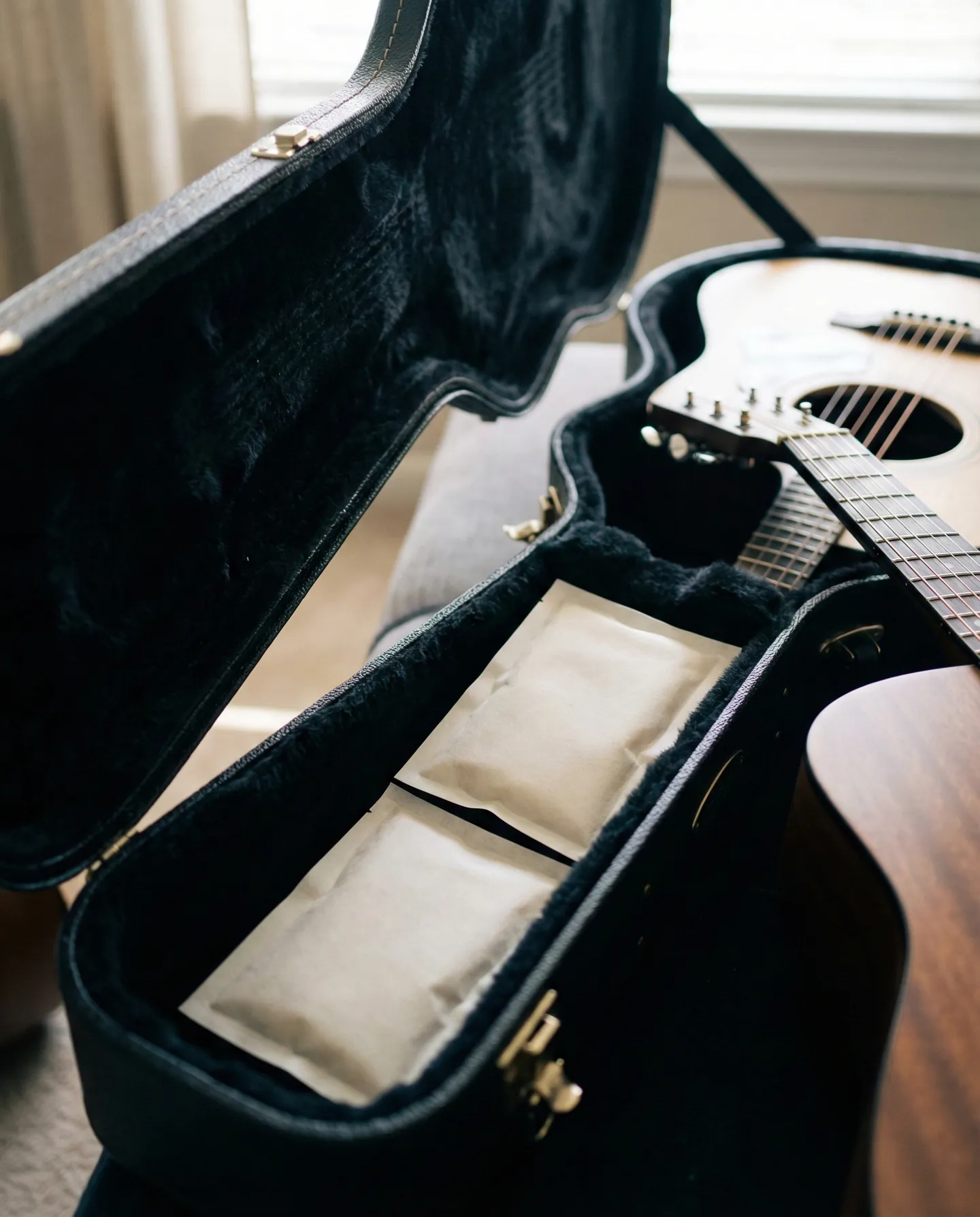 Utilizarea pachetelor de umidificare pentru a proteja lemnul chitarei pe durata transportului