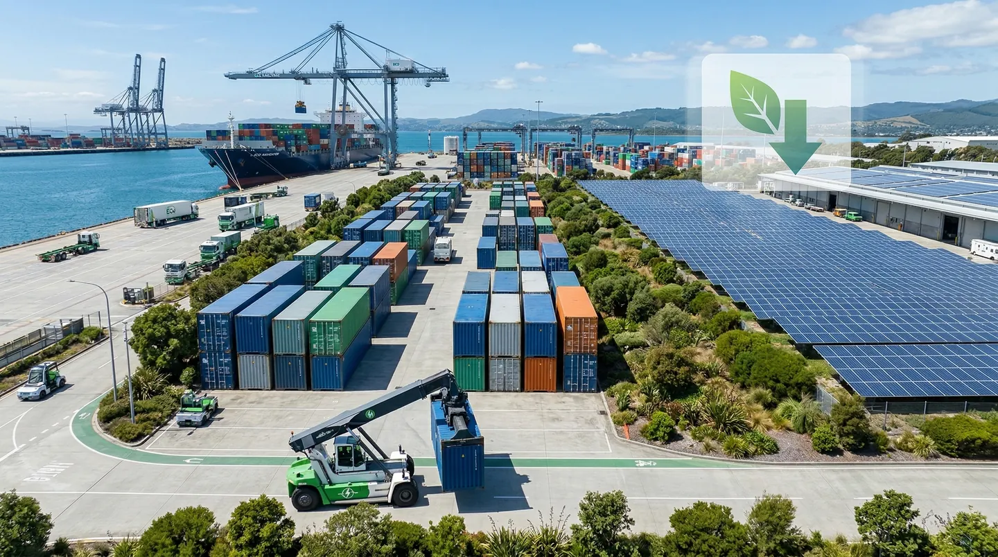 Sustenabilitatea în Lanțul de Aprovizionare Concept de logistică sustenabilă reprezentând reducerea amprentei de carbon prin transport multimodal