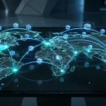 Concept digital reprezentând rețeaua globală de logistică e-commerce și optimizarea rutelor de transport