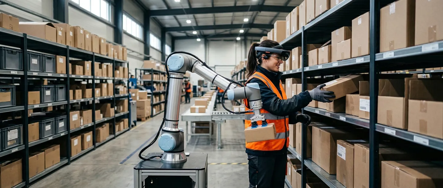 Automatizare și Factorul Uman Lucrător depozit folosind realitate augmentată și roboți colaborativi