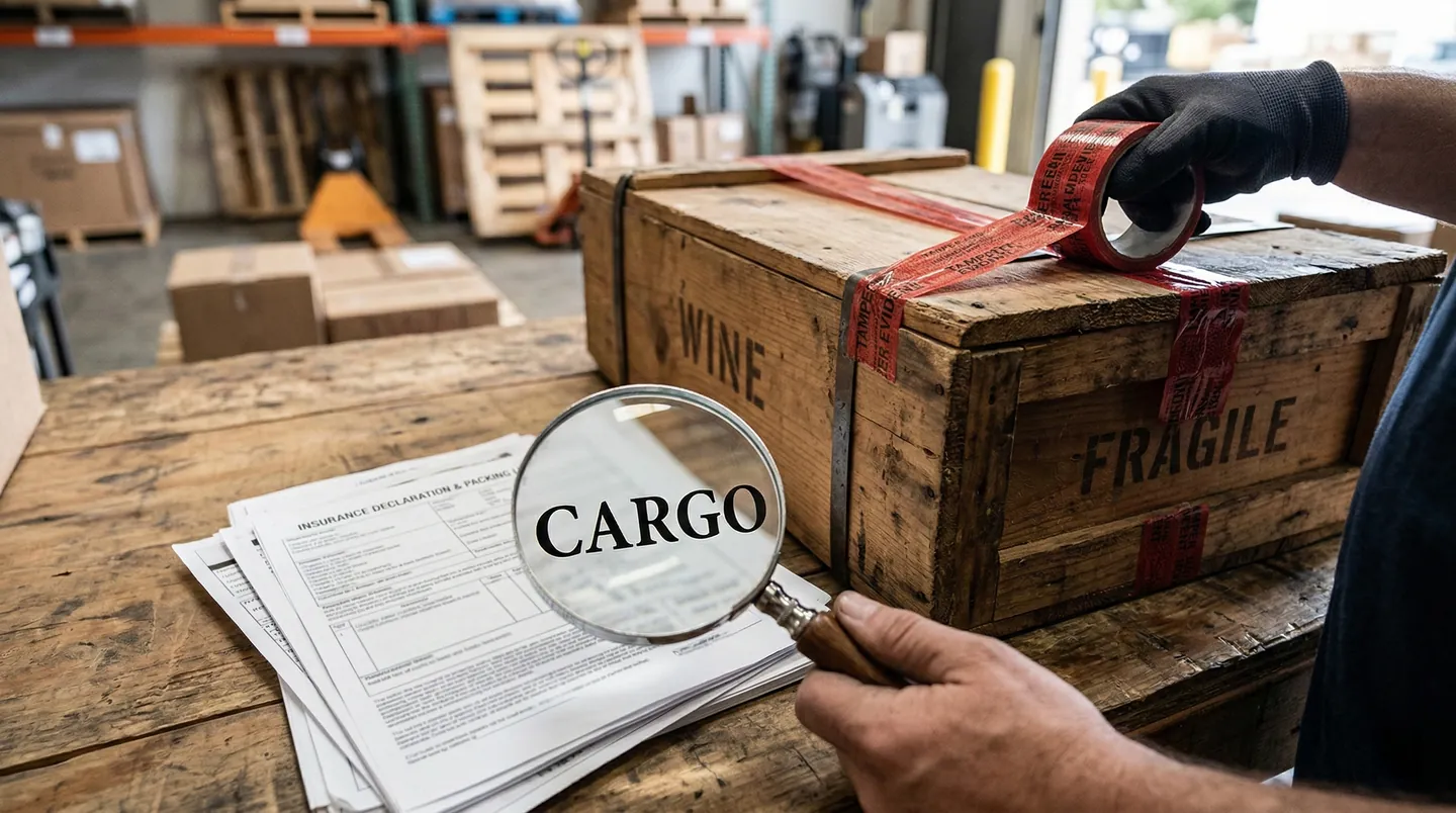Securizarea expedierii de vin cu bandă sigiliu și documente de asigurare cargo.